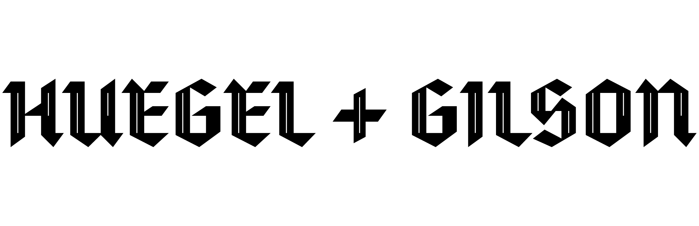 Black text 'HUEGEL + GILSON' on a white background