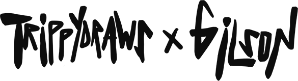 Collaborative branding logo with 'Trippydraws' and 'Gilson' in black text.