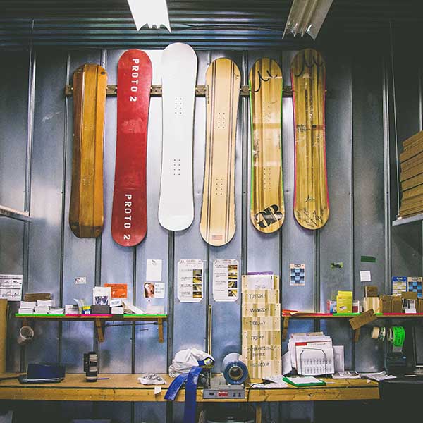 prototype snowboards on display