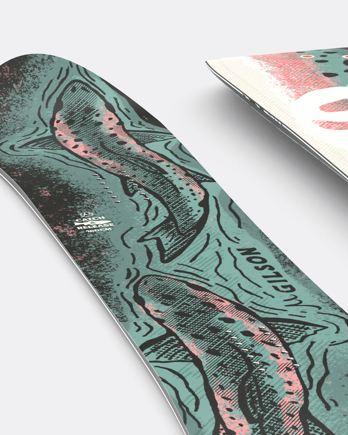 Catch & Release snowboard trout artwork