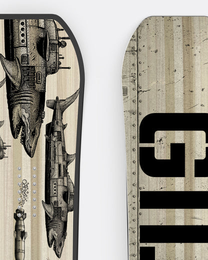2027 GILSON Duel, top sheet detail of the shark artwork beside the base