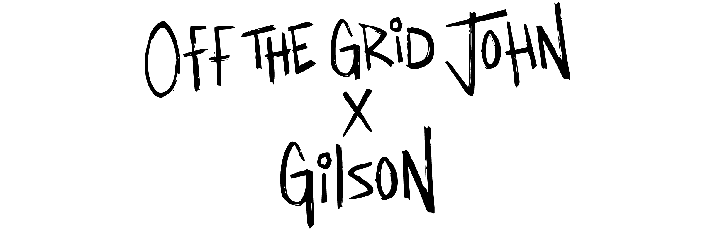 Text 'Off The Grid John x Gilson' in black on a white background