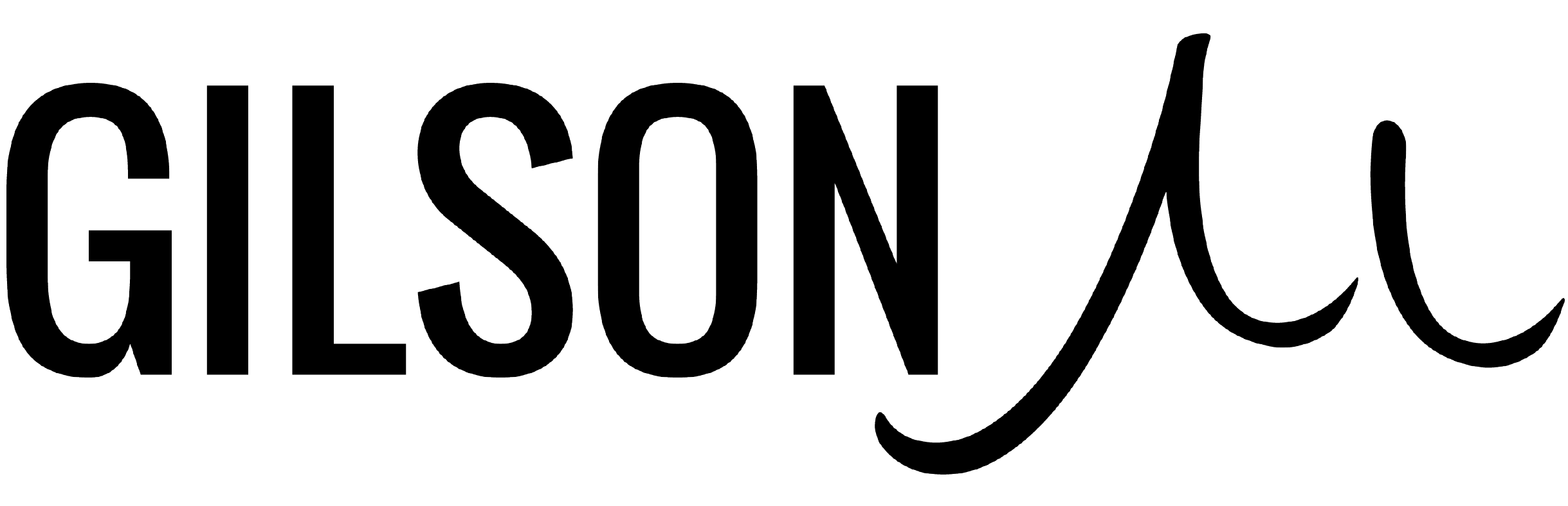 Black 'GILSON' logo with a stylized 'M' on a white background